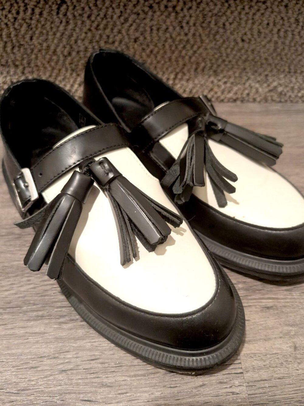 Dr. Martens Black & White Tassel Loafers